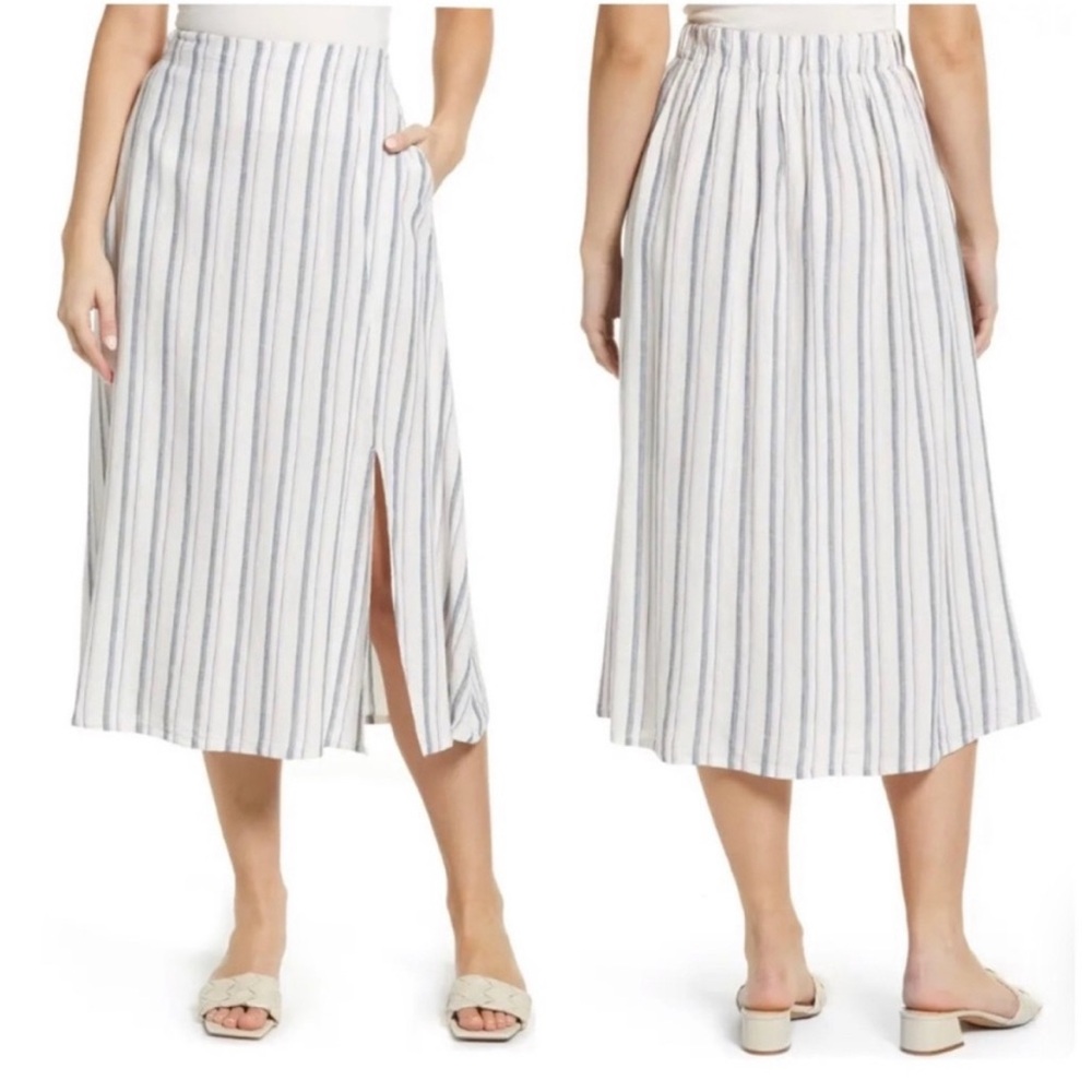 Caslon Blue and White Striped Midi Skirt